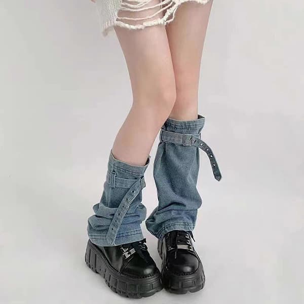 Piger Punk Denims Benvarmere Jeans Flared Benærmer Søde Ankelhøje Strømper Studenterpiger Mellemhøje Strømper til KvinderCJY Multicolor