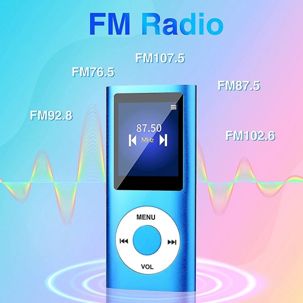 Mp3-spiller med Bluetooth 5.0, musikkspiller med 32gb Tf-kort, fm, øretelefon, bærbar Hifi-musikkspiller (blå)