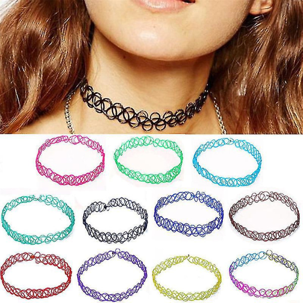 12kpl/ set Uudet kaulukset Vintage Stretch Tattoo Choker Kaulakorut Naiset Tytöt Charm Punk Retro