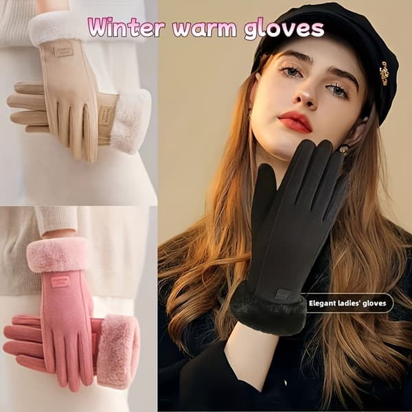Dame Efterår-Vinter Udendørs Varme Handsker, Fortykkede, Touchscreen-kompatible, 4 Farver, Weekendbrug-CJY 【Beige】