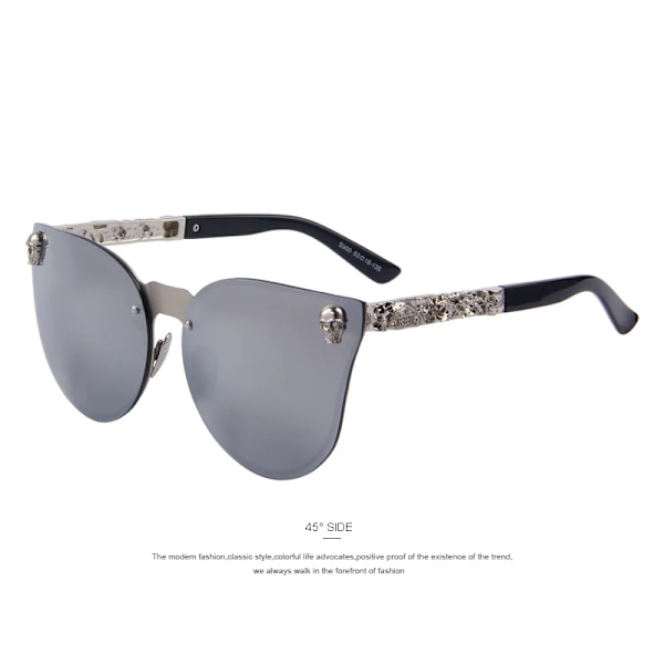 MERRYS Mode Dam Gotiska Glasögon Skalle Ram Metallskalmar Oculos de sol UV4 C05 Silver