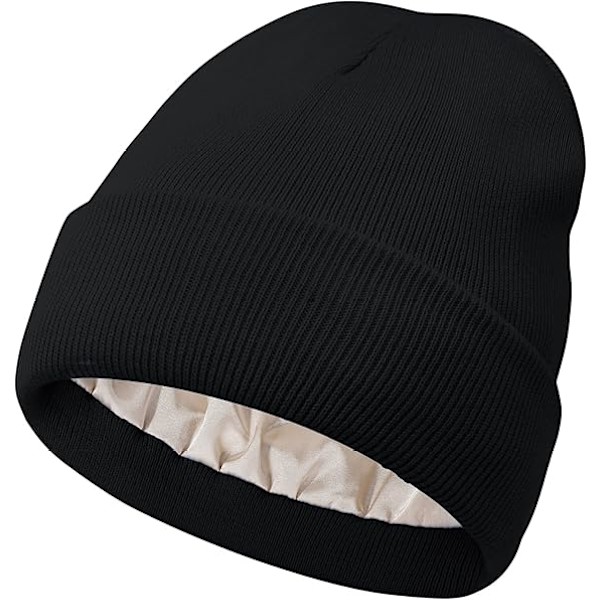Satinfodrad mössa för kvinnor, stickade mössor för kvinnor, vintermössor för kvinnor, beanies för kvinnor, hopfällbar mössa för män