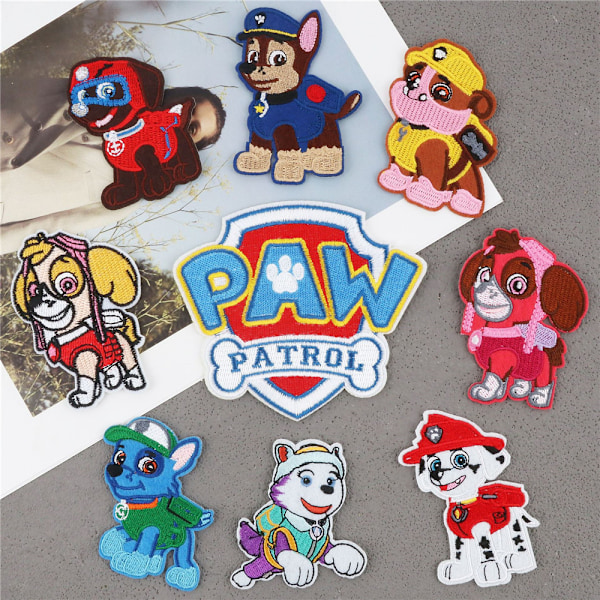 9 st PAW Patrol broderade lappar tecknad film sy på/stryk på applikation lagningslapp 9PCS