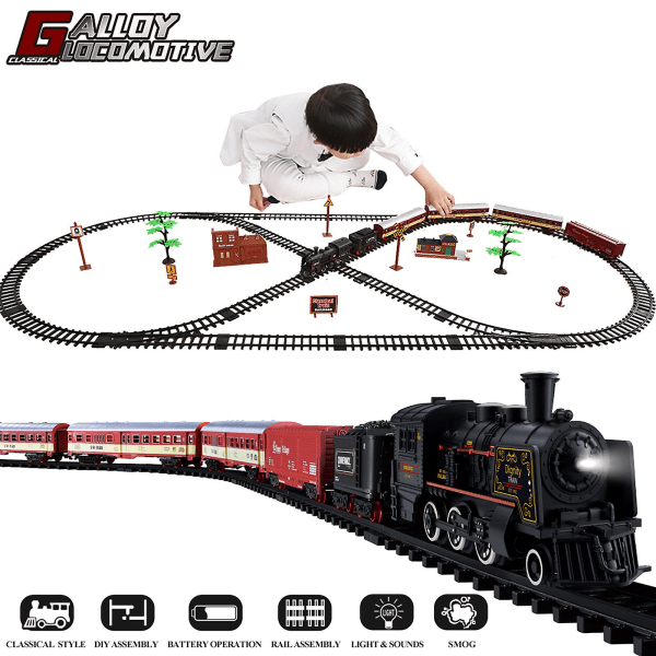 Electric Christmas Train Toy Set Car Railway Tracks Steam Locomotive Engine Diecast Model Educational Game Boy Toys For Children