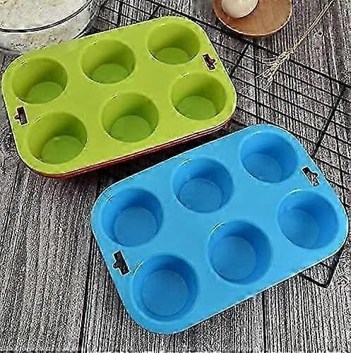 Muffinsform i silikon, non-stick bakformar, blågrön, 6 hål