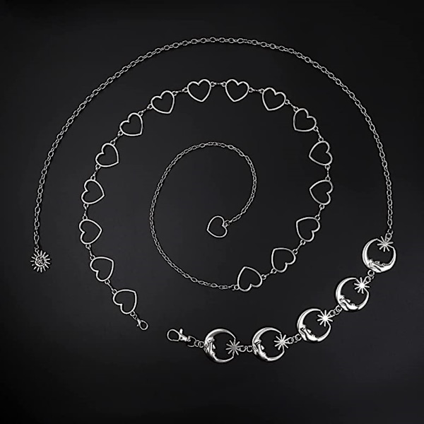 Smycken Punk Stil Metall Måne Stjärna Kroppskedja Personlighet Retro Persika Hjärta Midjekedja Kvinnor Heart Waist Chain White K