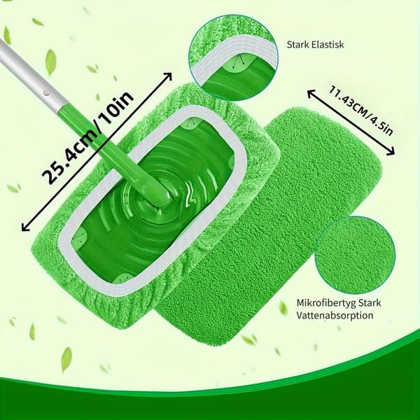 10 genanvendelige moppepuder, vaskbare, absorberende, flade mopperCJY Gr\u00f6n