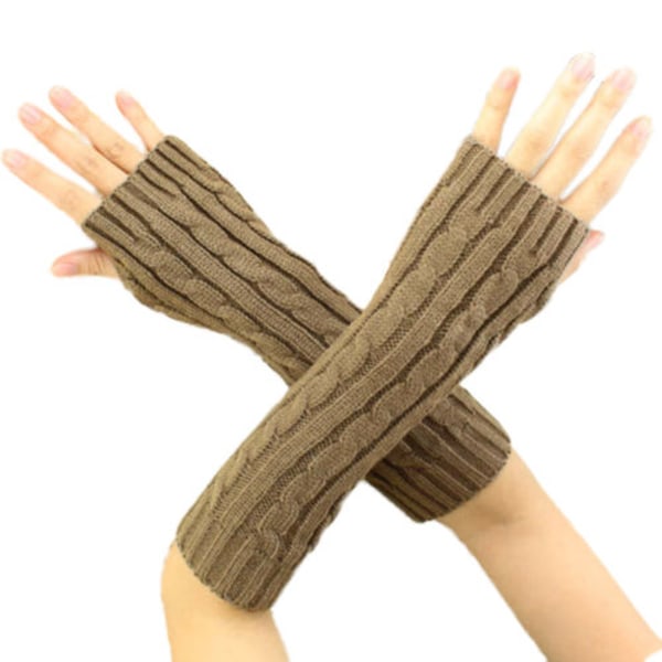 Dam långa rörvridna halvfingerhandskar modetrendhandskar Camel