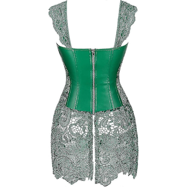 Szivyshi Kvinders Overbust Sweetheart Snøre Plastikknogler Korset Bustier Top Green fau* leather 3*L Plus