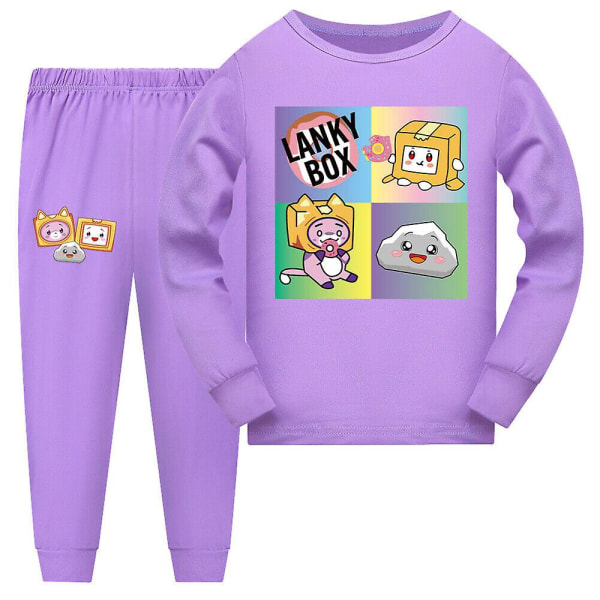 Lankybox Barn Pyjamas Outfits Pojkar Flickor Långärmad Pullover Byxor Nattkläder Sovkläder Pjs Loungewear Purple 13-14 Years