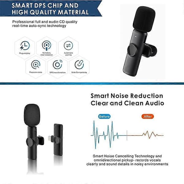 Bluetooth Mini Mikrofon Trådløs Lavalier Støyreduserende Mikrofon for iPhone / iPad, med 8-pins mottaker og doble mikrofonerCJY Not Specified Single Microphone