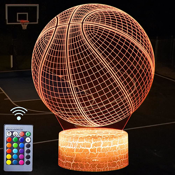 Basketball Natlampe - 3D LED lampe med fjernbetjening