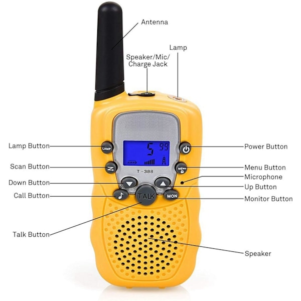 Barnetrådløs walkie-talkie T388 håndholdt (gul, 2 stk)