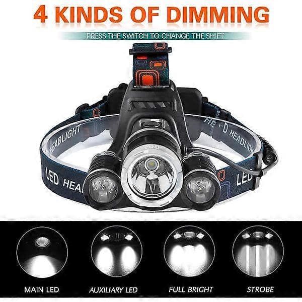 Oppladbar LED-hodelykt, 5000 lumen hodelykt, supersterk T6 LED-hodelykt, vanntett hodelykt med 2 batterier.