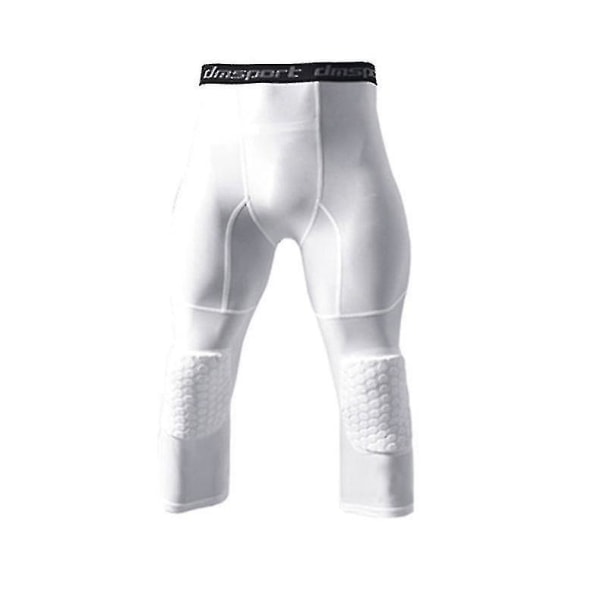 Basketball leggings med knæpude til mænd 3/4 kompressionsbukser Sportsbukser Multi-way White S