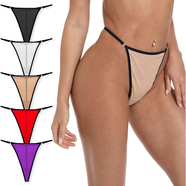 Stretch Blend Micro T Back Low Rise Cheeky Exotic Thongs Variety usynlige mønstre Dameundertøy Regular & Plus Size 5 stk. Thong Large