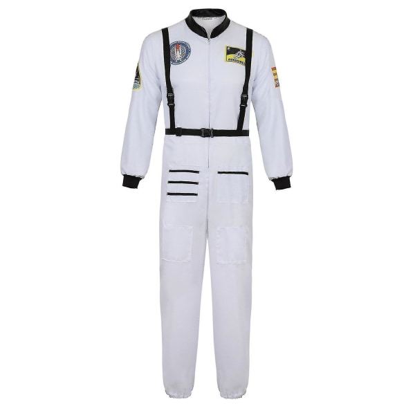 Astronautdräkt Rymddräkt För Vuxen Cosplay Kostymer Blixtlås Halloween Kostym Par Flyg Jumpsuit Plus Size Uniform White for Men M