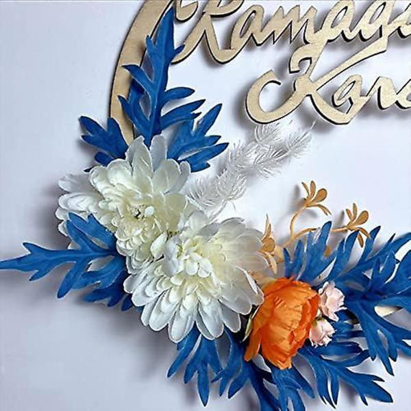 Trä Ramadan Mubarak kransar ytterdörr konstgjorda blommor Handgjord vårkrans för hem Eid Mubarak Festival fönsterprydnad