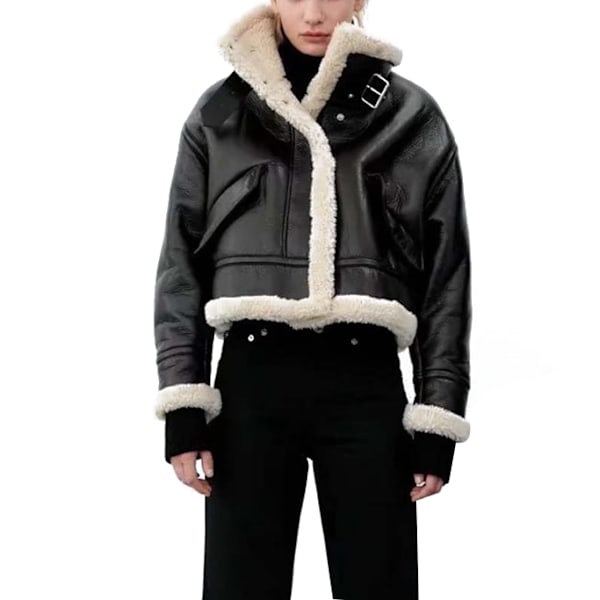 Women's Faux Leather Fleece Short Jacket