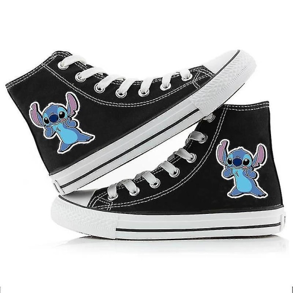 Disney Cartoon Stitch New Couple korkeat kangaskengät pojille ja tytöille Black 5 37