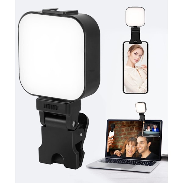 64 LED Genopladelig Selfie Lys - 5 Lysindstillinger Telefon Ring Lys Mini Bærbar Clip-on Udfyldningslys