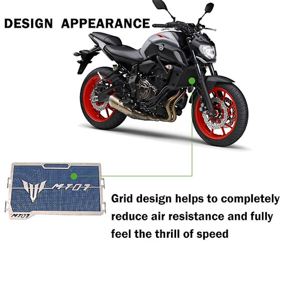 Otwoo Kylare Skyddsgaller Grillskydd Nät Fender Tillbehör för Yamaha MT-07 MT07 FZ-07 FZ07 2014 - 2019 Motorcykel Blue