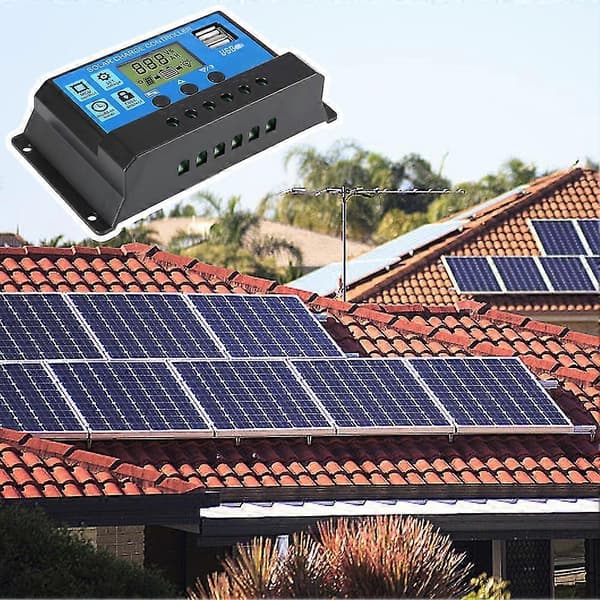 12v/24v Auto Solpanel Batterikontroller Digital Display Solcellsladdningsregulator För Solvarningsljus 30A