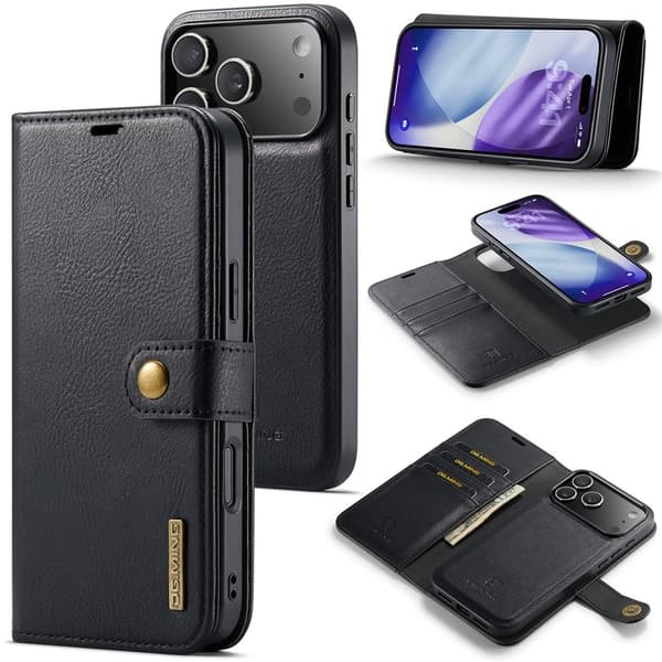 DG MING iPhone 17 Pro Max 2-i-1 Magnet Lommebokveske - Svart
