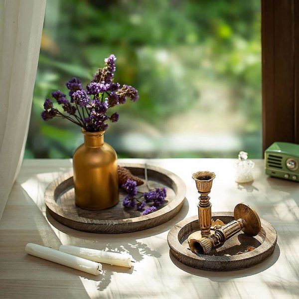 2stk rustikk trebrett lysestake - liten dekorativ tallerken Søyle stearinlys brett tre til bondegård