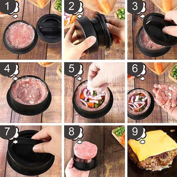 Hamburgerpress, Hamburgerpress, Hamburgerpress, 3 i 1 Hamburgerpress, Non-Stick Hamburgerformkit, B