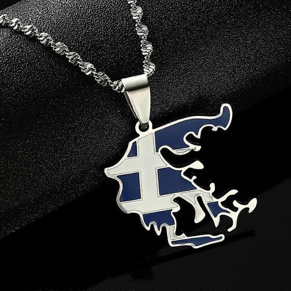 Halskjeder med anheng i rustfritt stål med gresk kartflagg, greske smykker, patriotisk gave SILVER PLATED