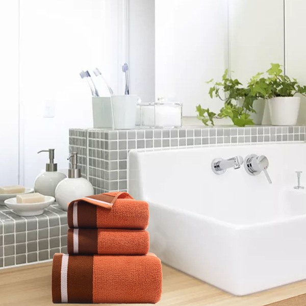 Håndklædesæt med 3 bomulds badehåndklæder, bløde og absorberende badehåndklæder, spa vaskeklude 34*74cm, badehåndklæde 70*140cm orange