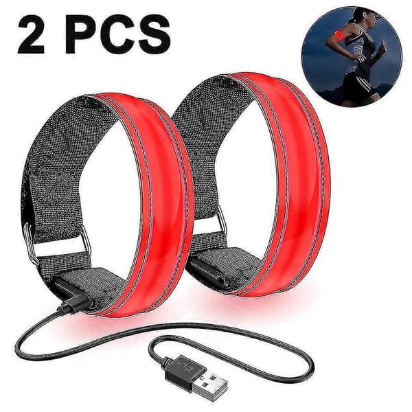 2-pak løbelys til løbere genopladeligt LED-armbånd reflekterende Red