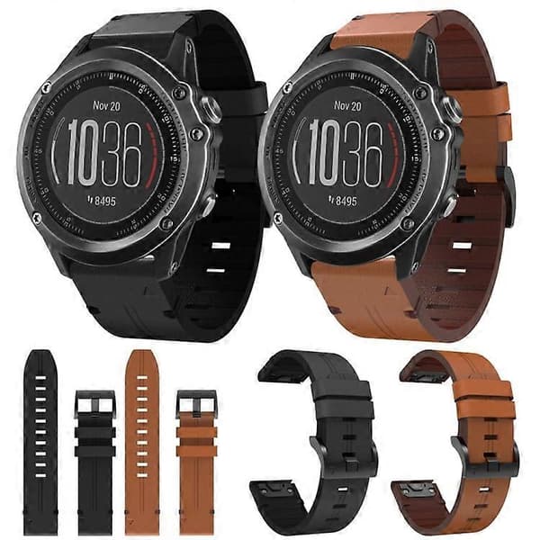 Til Garmin Fenix 3 HR 26mm Læder Stålspænde Urrem Brown