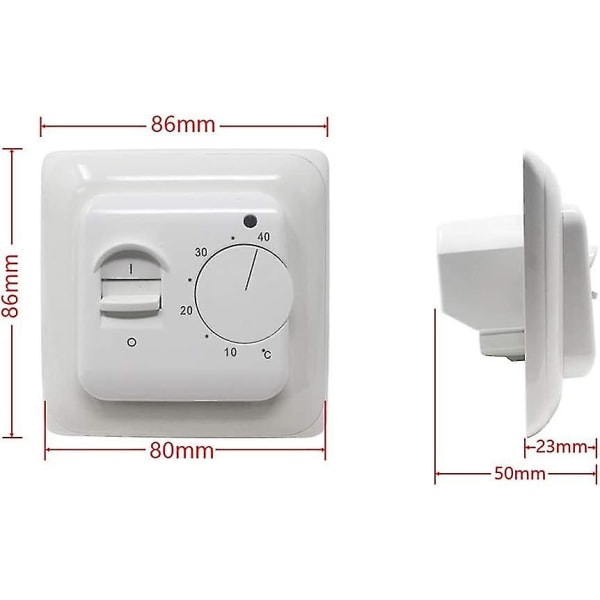 Juletermostat for gulvvarme, manuell, 220V 16A, elektrisk gulvvarmekontroller, mekanisk romtermostat med gulvsensor, 1 stk