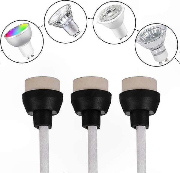 GU10 Lamphållare med Silikonkabel, 15CM Längd, 10MM Bredd, Keramisk Bas, 0-250V, 3A, 12-pack