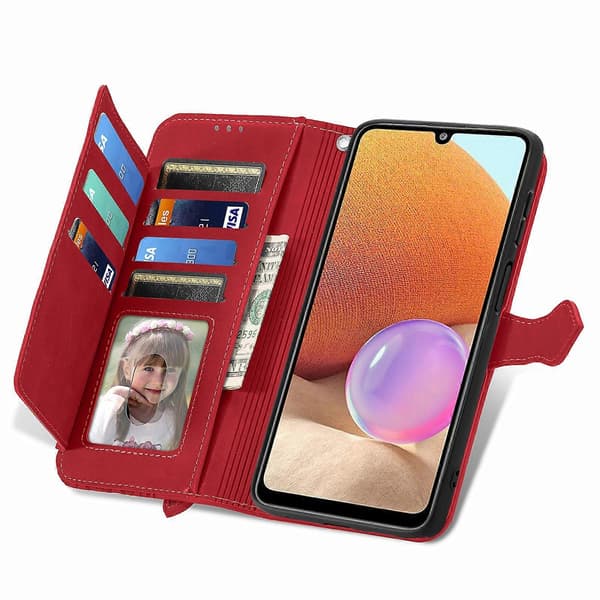 Til Samsung Galaxy A32 4G preget blomst støtsikkert skinntelefondeksel Red
