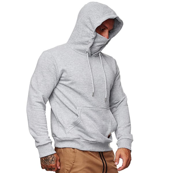 Herre Toppe Hættetrøje Sport Hættetrøjer Ansigtsmasker Pullover Grå Grey 3XL