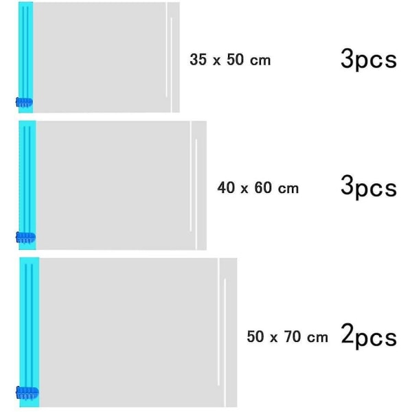 Reisevakuumposer for håndrulling 8 stykker | Vakuumoppbevaringsposer for reiser, klær