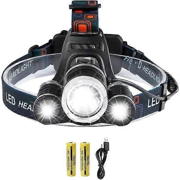 Oppladbar LED-hodelykt, 5000 lumen hodelykt, supersterk T6 LED-hodelykt, vanntett hodelykt med 2 batterier.