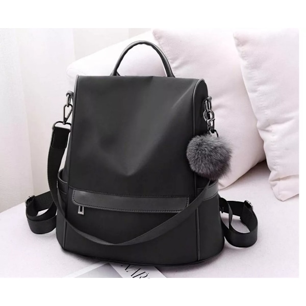 Stöldskyddande PU Läder Ryggsäck för Kvinnor Casual Handväska Rese Axelväska Messenger Bag Black