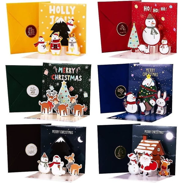 Christmas 3d Greeting Cards, Christmas Cards 3d Pop Up Holiday Greeting Cards Christmas Tree/reindeer/snowman/santa Claus For Christmas Xmas6pcs)