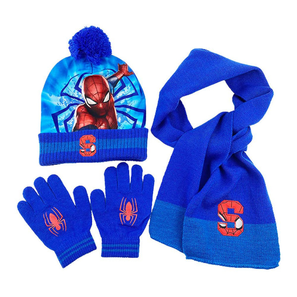 3 kpl / set Superhero Spiderman Kids Boys Hattu Huivi Käsineet Set Lahjat Blue