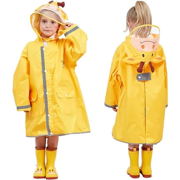 Kids Rain Poncho, Toddler Poncho with Hood, Waterproof Rain Jacket, 3D Cartoon Kids Rainwear for Girls (Yellow, Medium)