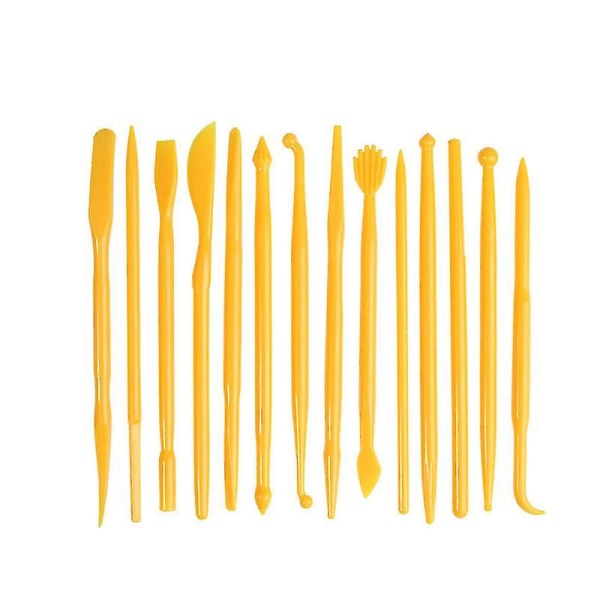 14 stk sett Plast Crafts Leiremodelleringsverktøy for forming og skulptur (gul)