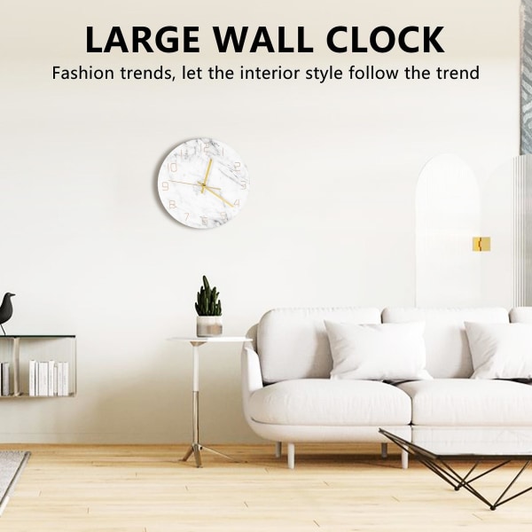 Quartz Analog Quiet Marble Wall Clock 3d Chic White Marble Print Modern Rund Veggklokke Nordic Cre