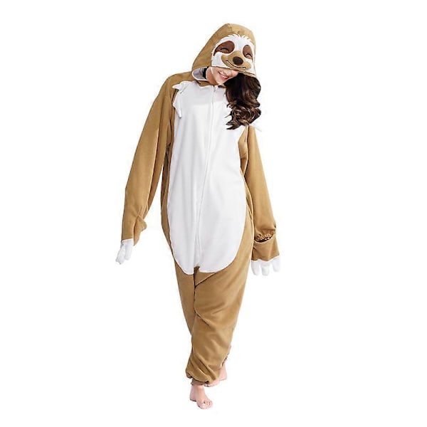 Dragkedja Vuxen Djur Brun Sengångare Kigurumi Onesies Pyjamas Tecknad Mjuk Fleece Gåva Halloween Cosplay Kostymer Jumpsuits Hög Kvalitet Sloth onesie XL Fit 178cm-189cm