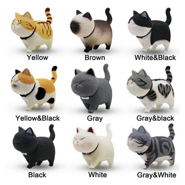 Cat Bell Doll,handgjord rund och ärlig Cat Healing Värmesystem,roterande tecknad kattdocka Leksak Desktopcake Dekor Barnpresent White-Black 9Pcs