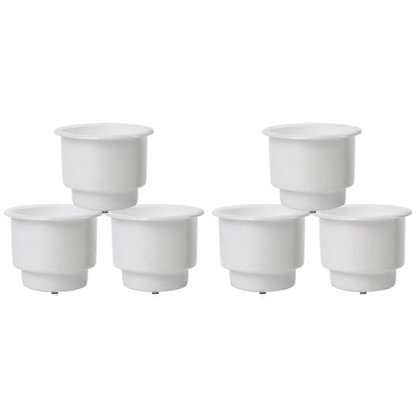 6 stk. innfelt koppholder i plast med avløp for båt, bil, bobil (hvit) White