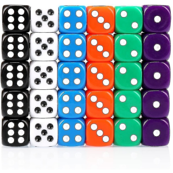 30x Dice 6 Sided 16mm 6 Colours Spot Dice Set For Dice Games